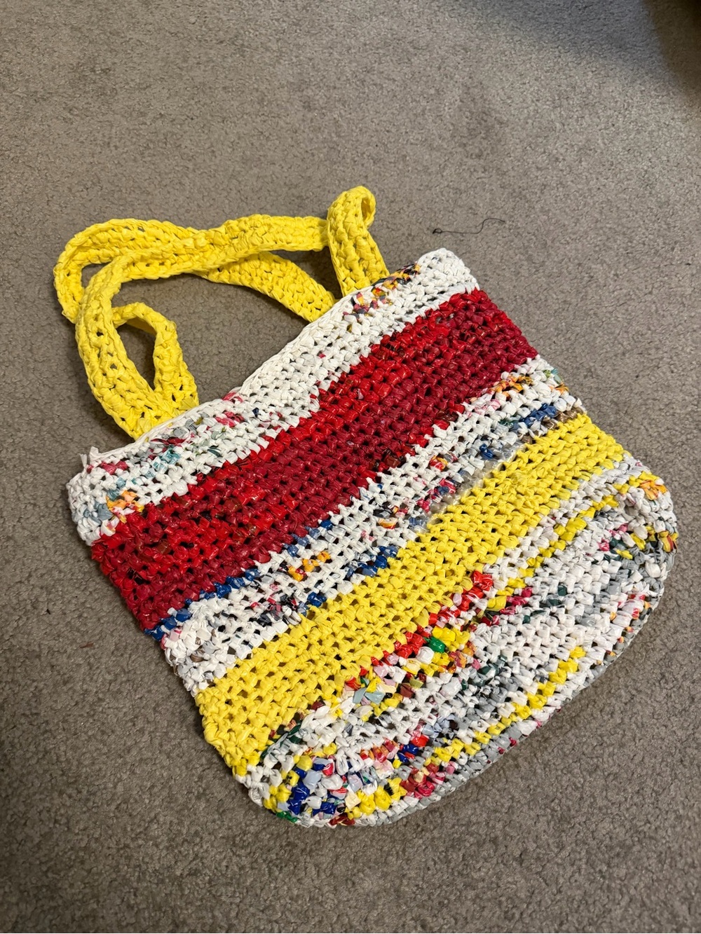 Handmade Yellow, Red & Multicolor Crochet Tote Bag